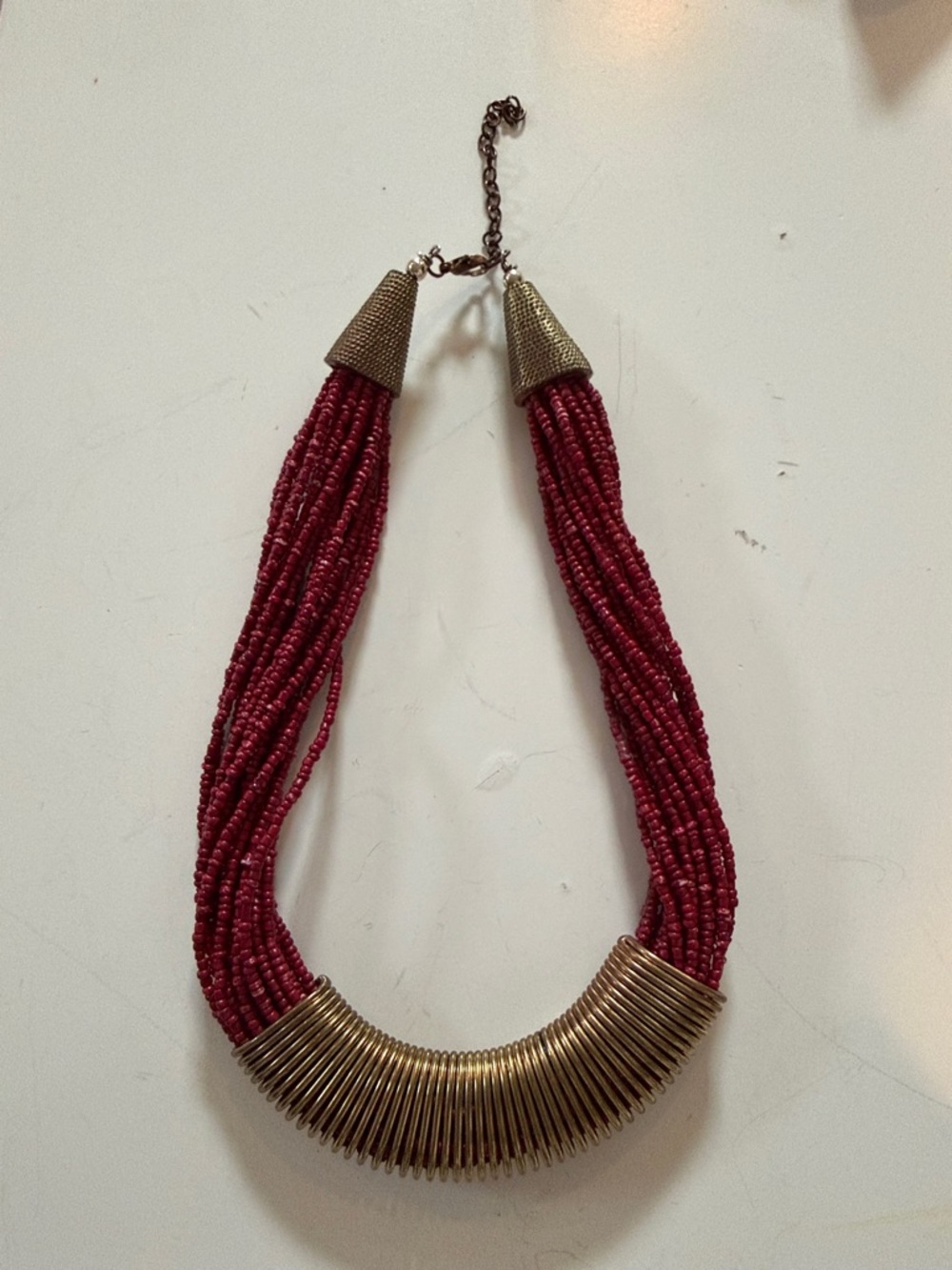 Charming Charlie Beaded Red Statement Necklace with Antique Gold Accents
